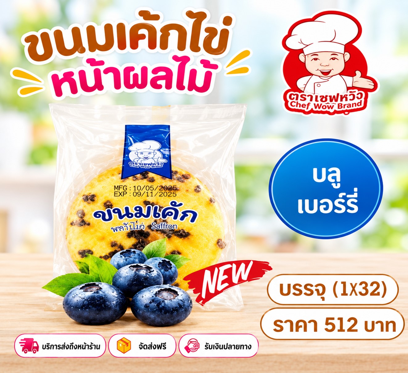 เชฟหวัง ขนมเค้กหน้าบลูเบอร์รี่