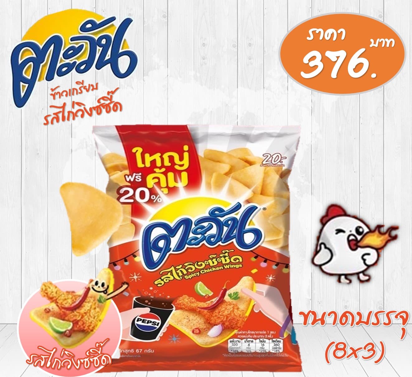 ตะวัน 20 บาท รสไก่วิ้งแซบซีด