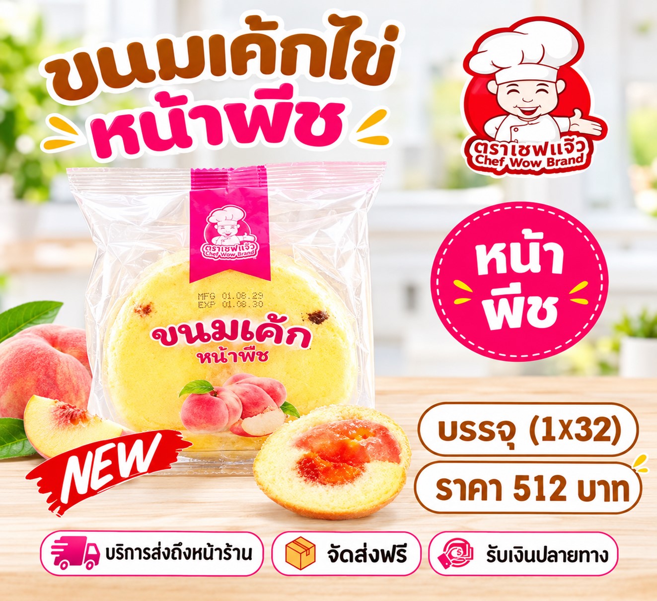 เชฟหวัง ขนมเค้กหน้าพีช