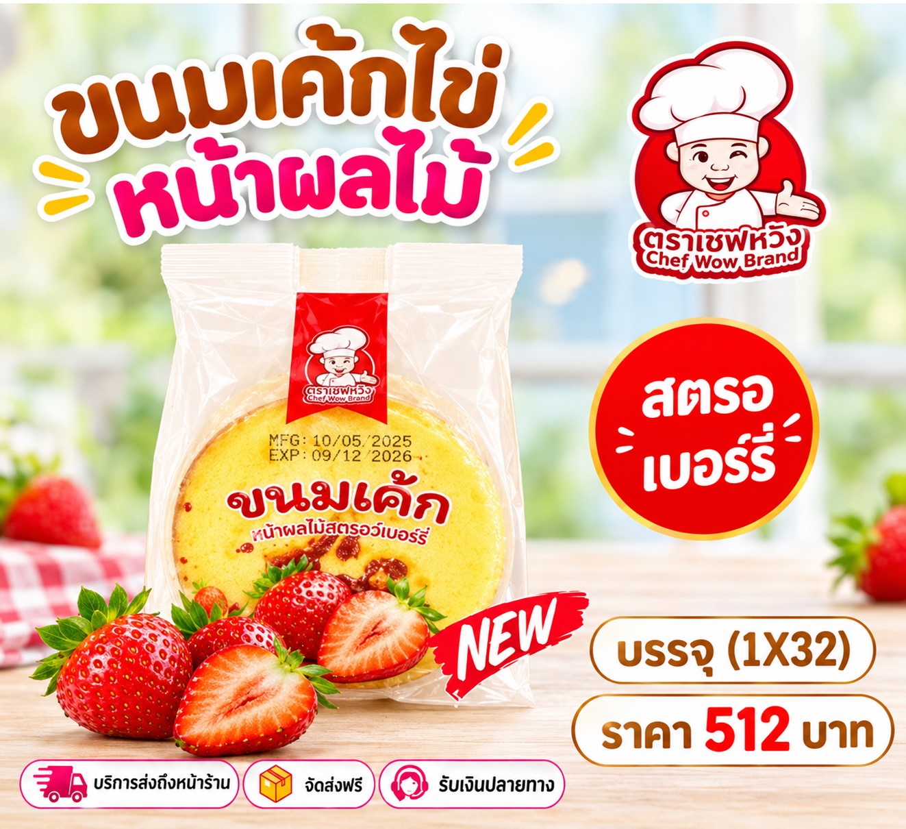 เชฟหวัง ขนมเค้กหน้าสตรอเบอร์รี่